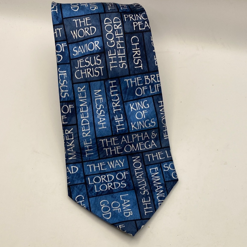 Inspirational Blue Men's Tie with Christian Themes
816